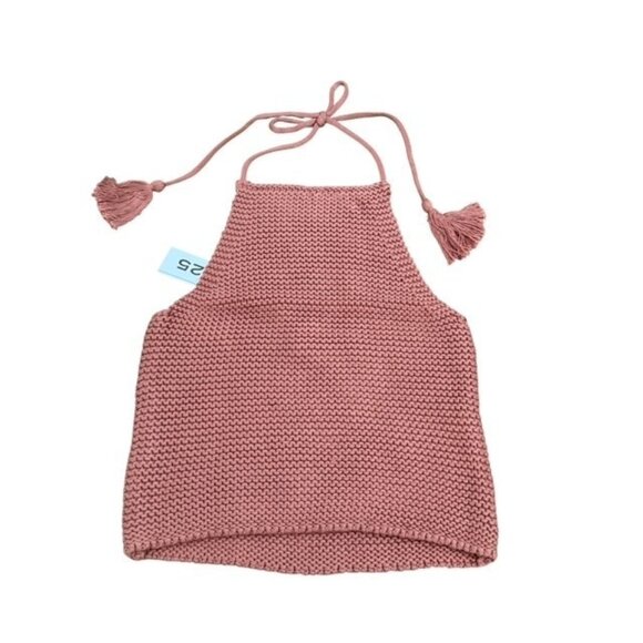 525 AMERICA Born in BKLYN Terracotta Tan Boho Knit Tassle Tie Halter Top XS Beac - Picture 1 of 13